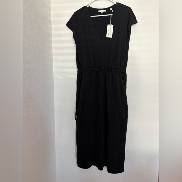 Vince Popover V-Neck Tiered Midi Dress in black puma cotton NWT size S - Picture 6 of 10